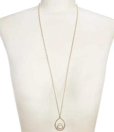 Simplicity Teardrop Pearl Long Pendant Necklace