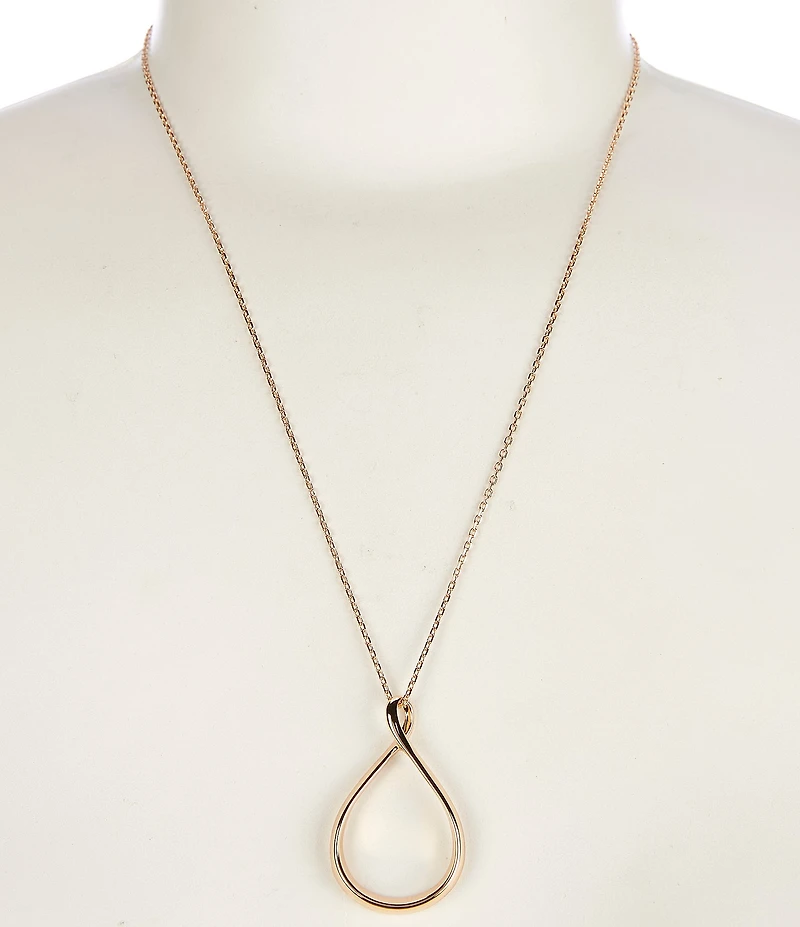 Simplicity Teardrop Polished Open Metal Long Pendant Necklace