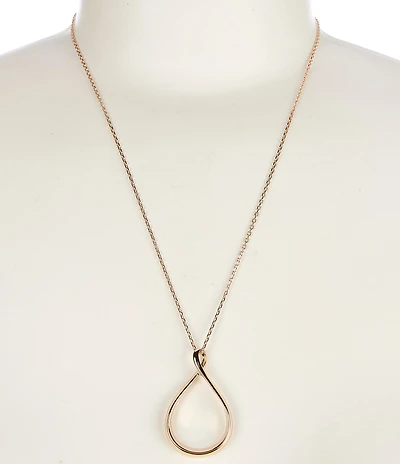Simplicity Teardrop Polished Open Metal Long Pendant Necklace