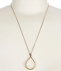 Simplicity Teardrop Polished Open Metal Long Pendant Necklace