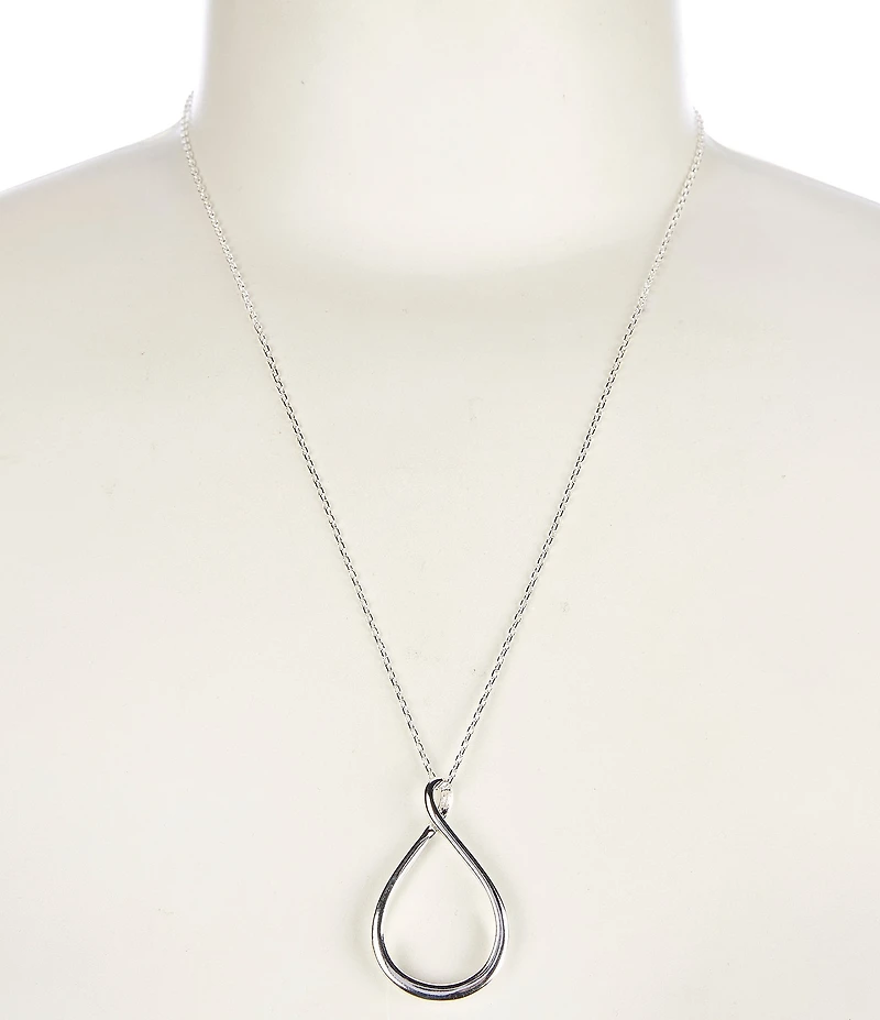 Simplicity Teardrop Polished Open Metal Long Pendant Necklace