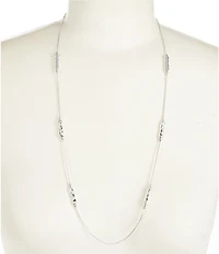 Simplicity Wavy Textured Metal Bar Station Long Strand Necklace