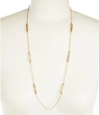Simplicity Wavy Textured Metal Bar Station Long Strand Necklace