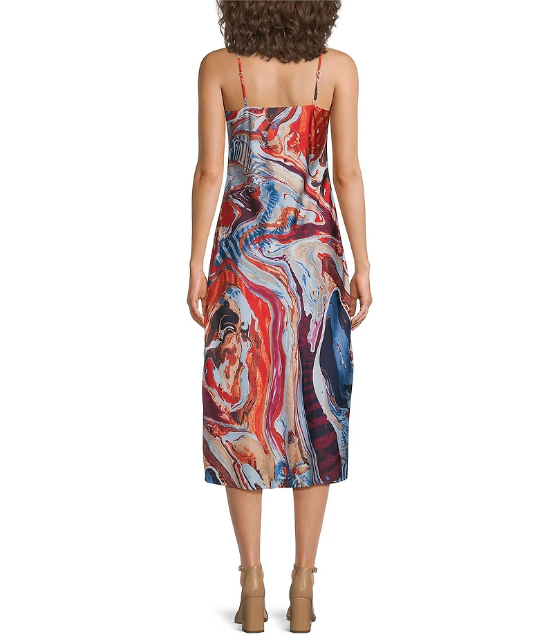 Skies Are Blue Abstract Print Cowl Neck Sleeveless Midi Slip Dress
