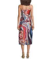 Skies Are Blue Abstract Print Cowl Neck Sleeveless Midi Slip Dress