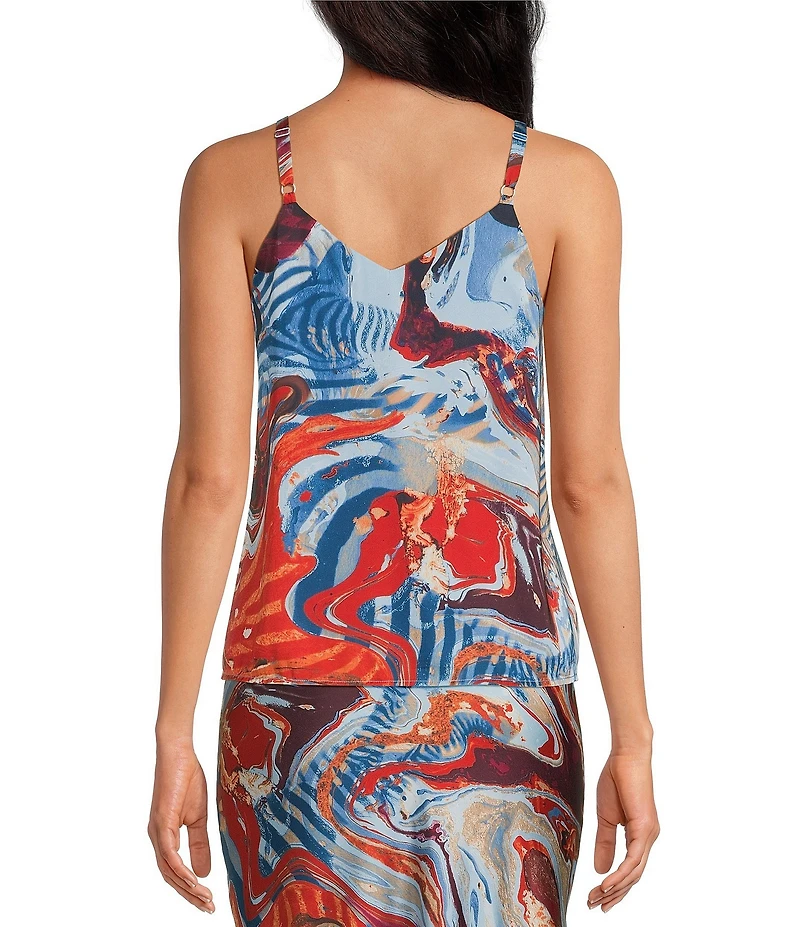 Skies Are Blue Abstract Print Double Strap Sleeveless Sweetheart Neckline Cami