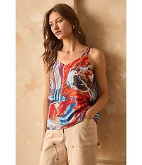 Skies Are Blue Abstract Print Double Strap Sleeveless Sweetheart Neckline Cami
