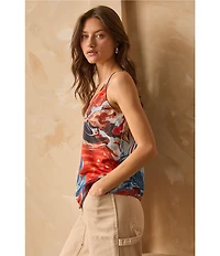 Skies Are Blue Abstract Print Double Strap Sleeveless Sweetheart Neckline Cami