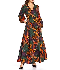 Skies Are Blue Abstract Print Long Sleeve Poplin Maxi Dress