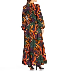Skies Are Blue Abstract Print Long Sleeve Poplin Maxi Dress