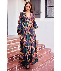 Skies Are Blue Abstract Print Long Sleeve Poplin Maxi Dress