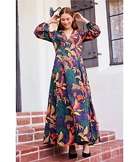 Skies Are Blue Abstract Print Long Sleeve Poplin Maxi Dress