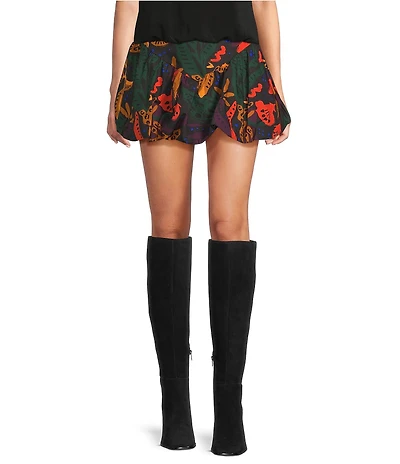 Skies Are Blue Abstract Print Poplin Bubble Mini Skirt