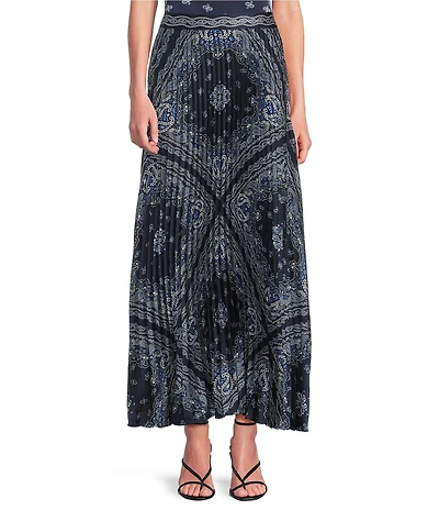 Skies Are Blue Bandana Print Pleated Coordinating Midi Skirt