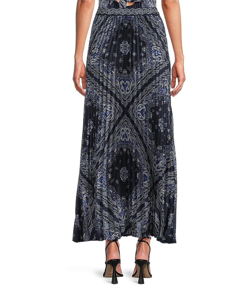 Skies Are Blue Bandana Print Pleated Coordinating Midi Skirt