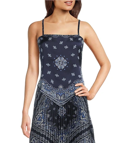 Skies Are Blue Bandana Print Square Neck Sleeveless Coordinating Top