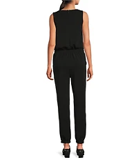 Skies Are Blue Brushed Modal V Neck Sleeveless High Waisted Elastic Waist Jumpsuit