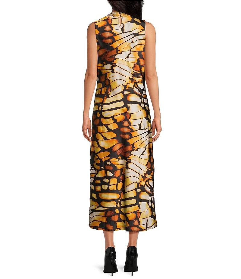 Skies Are Blue Butterfly Printed Cowl Neck Sleeveless Midi Dress