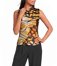 Skies Are Blue Butterfly Printed Cowl Neck Sleeveless Top