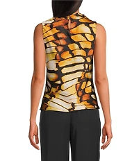 Skies Are Blue Butterfly Printed Cowl Neck Sleeveless Top