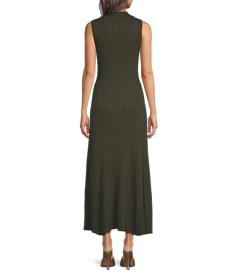 Skies Are Blue Collard V-Neck Sleeveless Button Front Knit Maxi Dress
