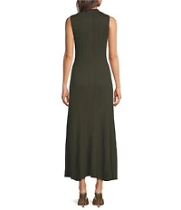 Skies Are Blue Collard V-Neck Sleeveless Button Front Knit Maxi Dress
