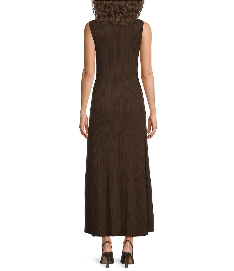 Skies Are Blue Collard V-Neck Sleeveless Button Front Knit Maxi Dress