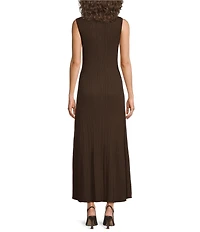 Skies Are Blue Collard V-Neck Sleeveless Button Front Knit Maxi Dress