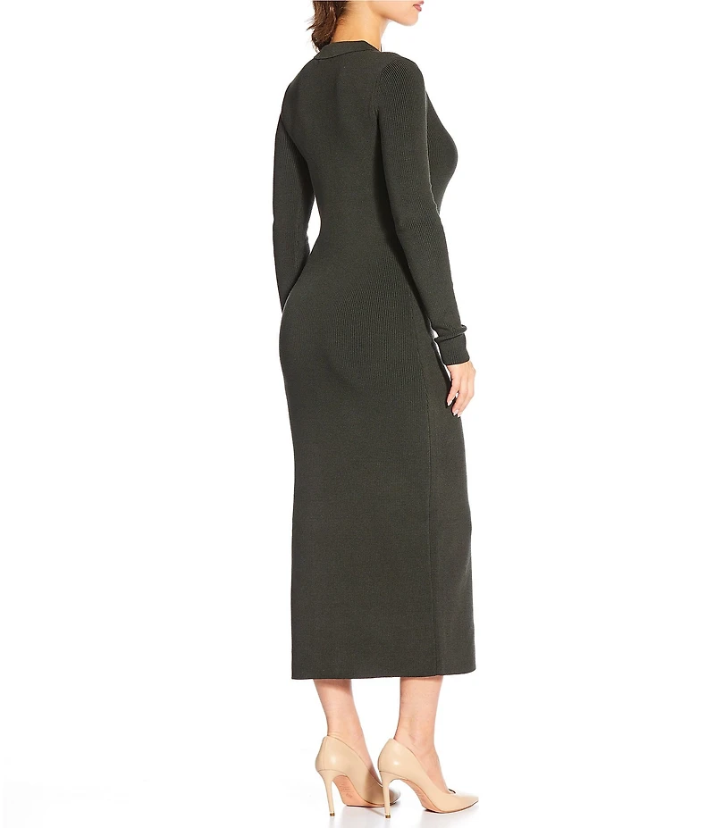 Skies Are Blue Collared Long Sleeve Button Front Knit Midi Dress