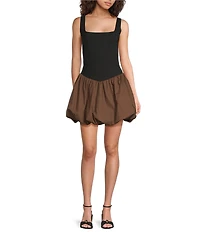 Skies Are Blue Colorblock Square Neck Bubble Hem Drop Waist Mini Dress