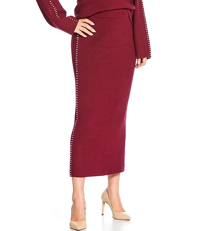 Skies Are Blue Contrast Blanket Stitch Knit Midi Coordinating Skirt