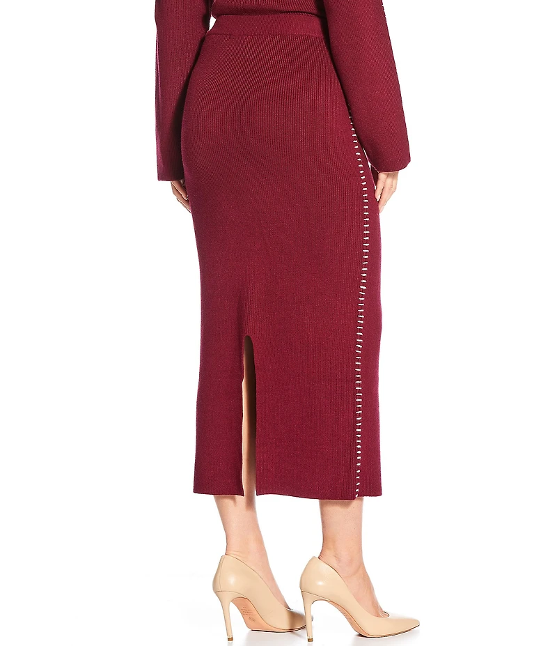 Skies Are Blue Contrast Blanket Stitch Knit Midi Coordinating Skirt