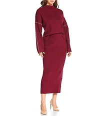 Skies Are Blue Contrast Blanket Stitch Knit Midi Coordinating Skirt