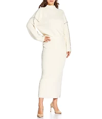 Skies Are Blue Contrast Blanket Stitch Knit Midi Coordinating Skirt