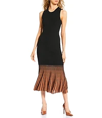 Skies Are Blue Contrast Godet Crew Neckline Sleeveless Knit Midi Dress