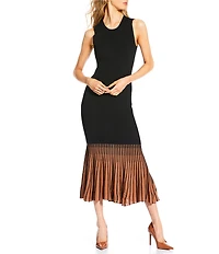 Skies Are Blue Contrast Godet Crew Neckline Sleeveless Knit Midi Dress