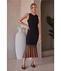 Skies Are Blue Contrast Godet Crew Neckline Sleeveless Knit Midi Dress