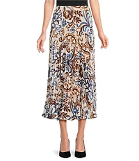 Skies Are Blue Coordinating Border Print Pleated Midi Skirt