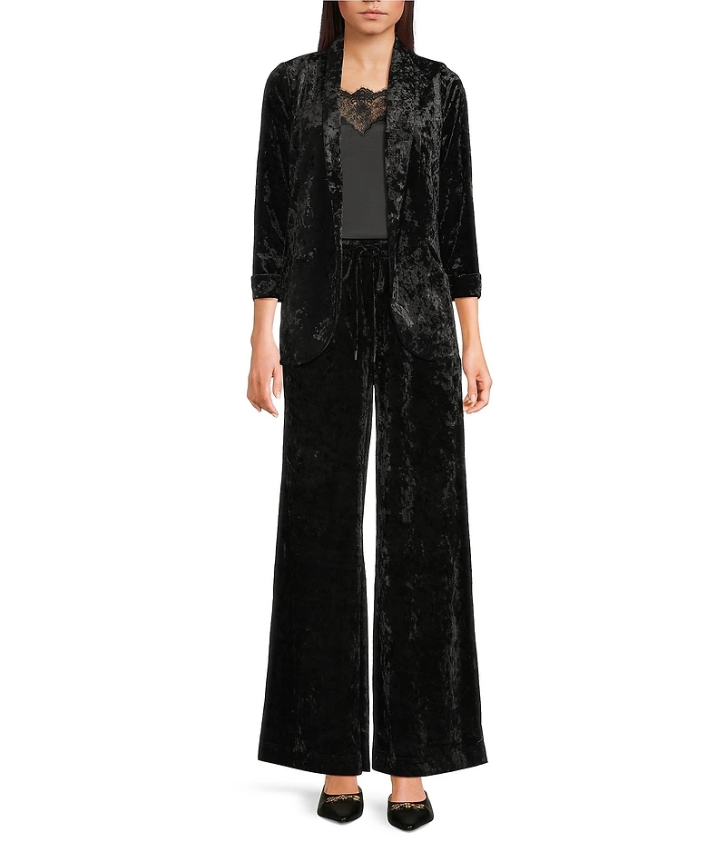 Skies Are Blue Coordinating Crushed Velvet Open Front Long Sleeve Blazer