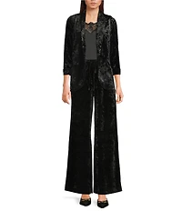 Skies Are Blue Coordinating Crushed Velvet Open Front Long Sleeve Blazer