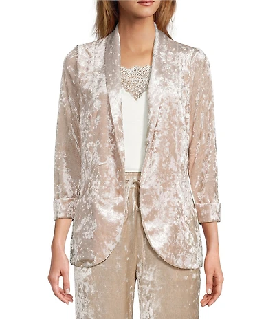 Skies Are Blue Coordinating Crushed Velvet Open Front Long Sleeve Blazer