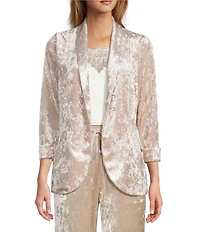 Skies Are Blue Coordinating Crushed Velvet Open Front Long Sleeve Blazer