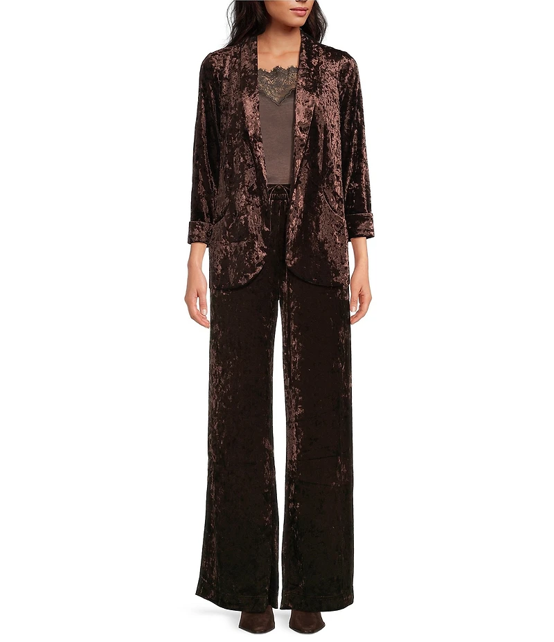 Skies Are Blue Coordinating Crushed Velvet Open Front Long Sleeve Blazer