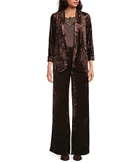 Skies Are Blue Coordinating Crushed Velvet Open Front Long Sleeve Blazer