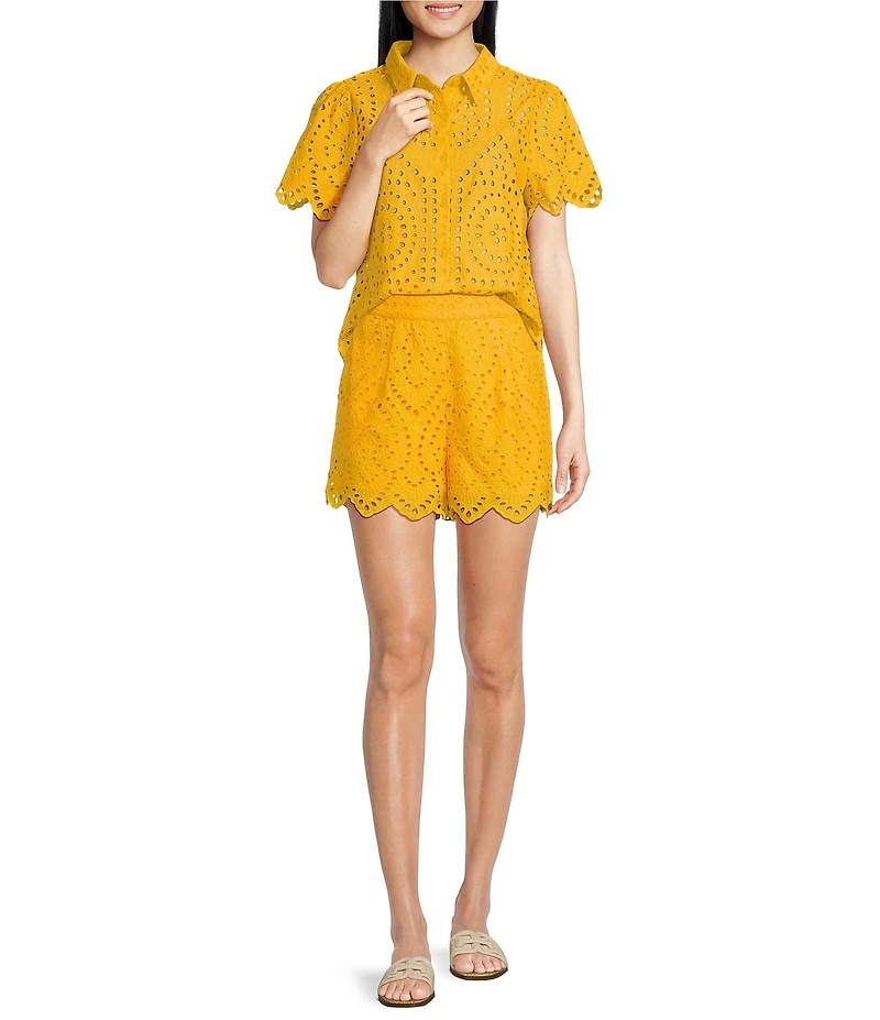 Skies Are Blue Coordinating Eyelet Scallop Hem Shorts