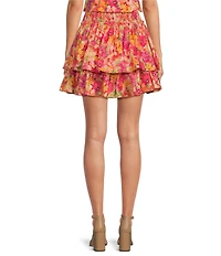 Skies Are Blue Coordinating Floral Print High Waisted Tiered Mini Skirt