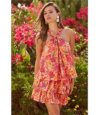 Skies Are Blue Coordinating Floral Print High Waisted Tiered Mini Skirt