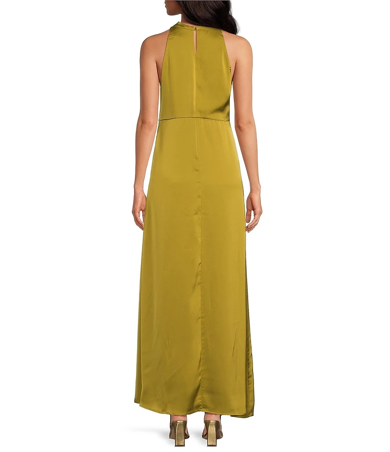 Skies Are Blue Cowl Neck with Hardware Sleeveless Satin Maxi Dress