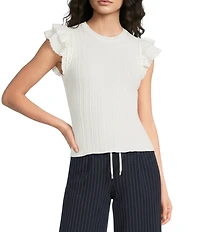 Skies Are Blue Crew Neck Ruffle Cap Sleeve Sweater Knit Top