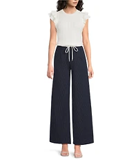 Skies Are Blue Crew Neck Ruffle Cap Sleeve Sweater Knit Top